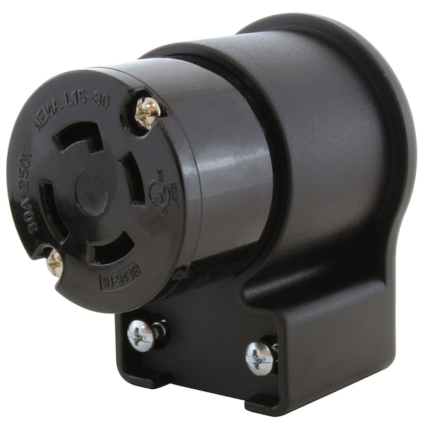 Locking Connector, L15-30R, 30 A, 250V AC, Three Phase, Black